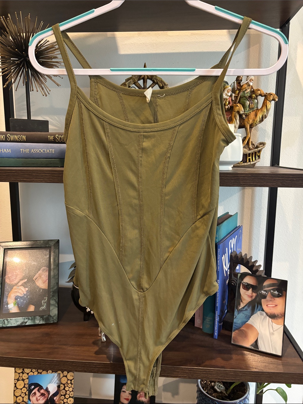 Intimately Free People Olive Green Seam-Detail Ribbed Bodysuit Size Medium